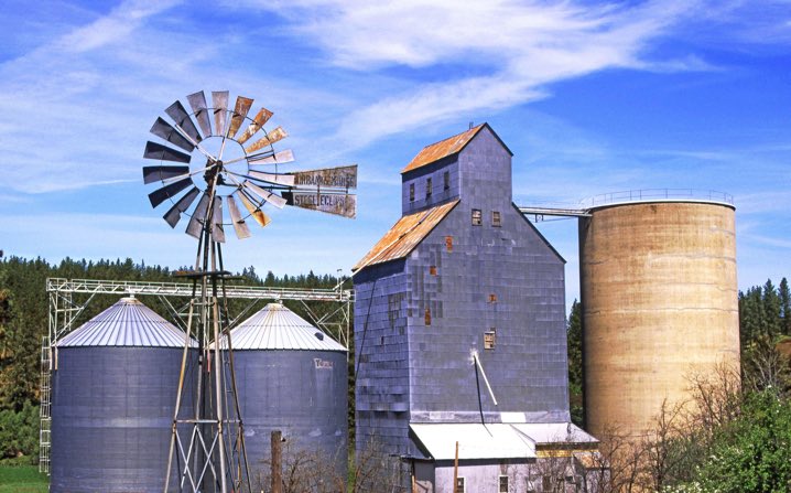 Pine City WA, Pine City Wash., Palouse windmill, Palouse grain silo, Palouse wheat field, Palouse wheat farm, Fuji Velvia 50, Mamiya 645 Pro, Jeff King Photography