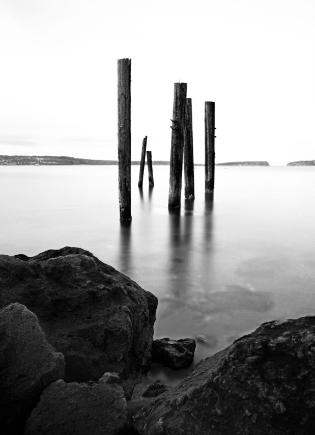Mukilteo WA pilings, Mukilteo Wash. pilings, Puget Sound pilings, Mukilteo WA, Mukilteo Wash. waterfront, Jeff King Photography, Fuji Neopan 100 Acros