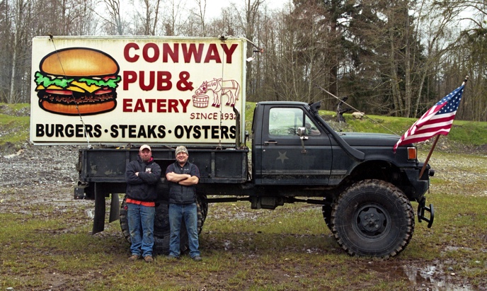Conway Pub and Eatery, monster truck, mobile billboard, Mount Vernon WA, Mount Vernon Wash., Conway WA, Conway Wash., Kodak Portra 400, Jeff King Photography