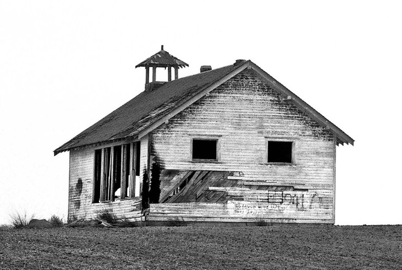 Coulee City WA, Coulee City Wash., pioneer schoolhouse near Coulee City, Waterville Plateau, US Route 2, Nikon F5, Jeff King Photography