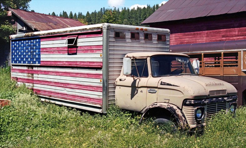 Roslyn WA, Roslyn Wash., American Flag Truck in Roslyn WA, Northern Exposure TV Series, Kodak Portra 400, Jeff King Photography, Mamiya 645