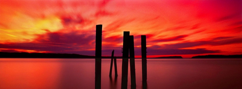 Puget Sound sunset, Mukilteo WA, Mukilteo Wash., Mukilteo pilings, Mukilteo sunset, Fuji Velvia 50, Jeff King Photography, Mamiya 645 Pro 